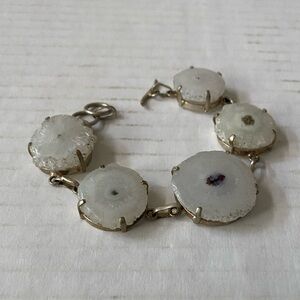 Chalcedony Agate and Silver Bracelet Chunky Stone Crystal